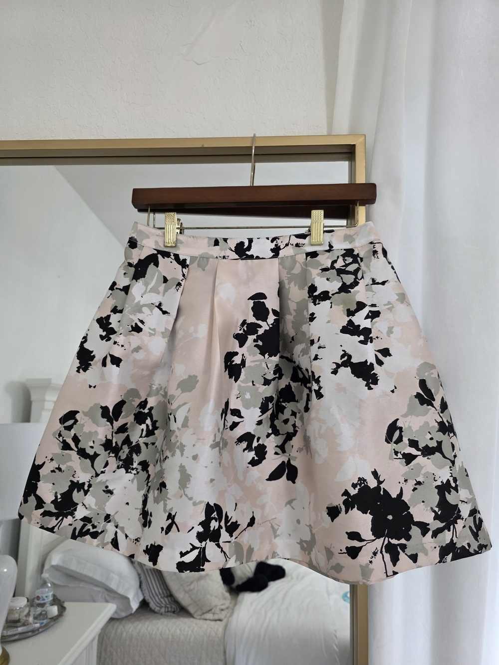 BCX Pink Floral Circle Skirt with Black Accents